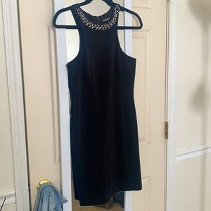 Express Fitted Mini Dress Beaded Neckline Black Size 0